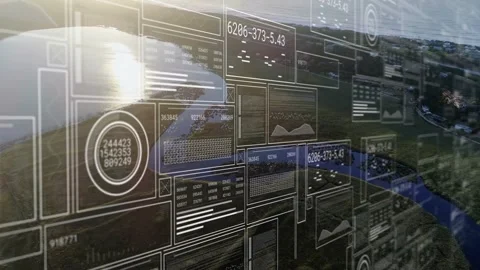 HUD appearing frame1, panels populating, sliding while readouts updating, Stock Footage 323118915