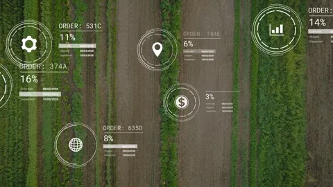 HUD appearing, graphics emerging, spreading, stacking, updating order metrics Stock Footage 334694181