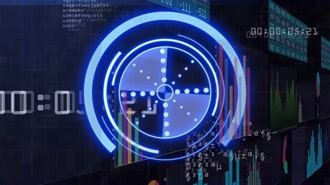 HUD appearing, rings rotating and pulsing as bars shifting, countdown counting Stock Footage 332867175