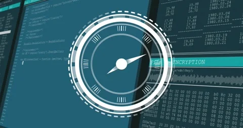 HUD appearing, rotating over tilted screens, overlaying code and indicating Stock Footage 329832876