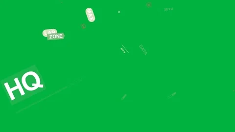 HUD badges powering up, rotating, orbiting and dispersing over transparent plane Stock Footage 333630501