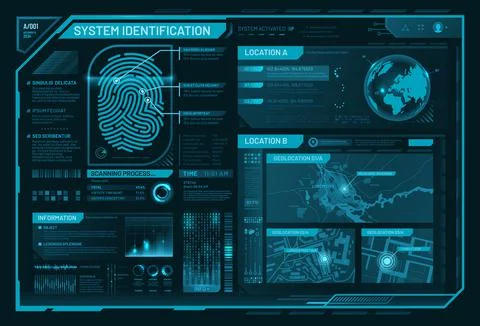 HUD biometric fingerprint access control interface Illustrazione stock