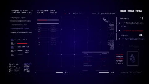 HUD blue Technology infographic appearing Sci Fi 2D texture. User Interface Stock Footage 337949904