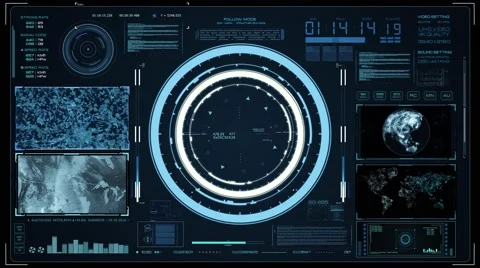 HUD Boardroom Analysis UI Screen. Command Control Center Data Board Stock Footage
