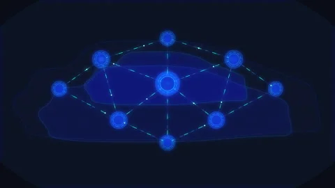Hud car network animation with blue glowing tech dots and connection lines Stock Footage 346544538