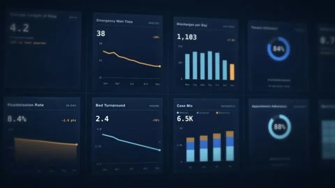 HUD Care Operations Dashboard Data Visualization Interface Seamless Loop Health Stock Footage 342478304
