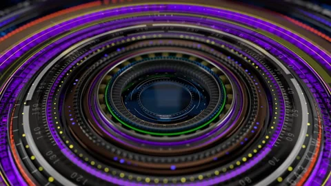 Hud circle elements 3D technology UI Sci Fi HUD pattern camera lens emitting Stock Footage 267400257