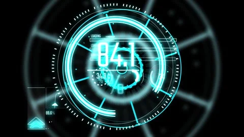 HUD circle interfaces, technology futuristic digital blue animation with bla 스톡 동영상 246683259