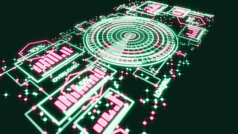 HUD circle tech interface screen DoF camera able to loop endless Stock Footage 336188140