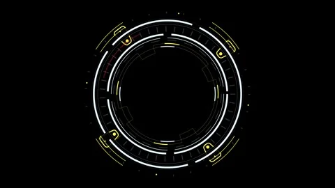 Hud circle with yellow elements spinning. Computer generated ring on black Stock Footage 276809271