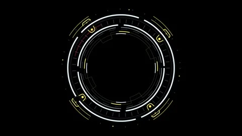 Hud circle with yellow elements spinning, computer generated ring on black Stock Footage 284461474