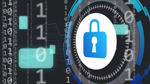 HUD coming from right showing lock badge rings rotating tiles sliding bits Stock Footage 335317270