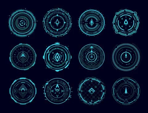 HUD compass, aim control panel and radar elements 스톡 일러스트