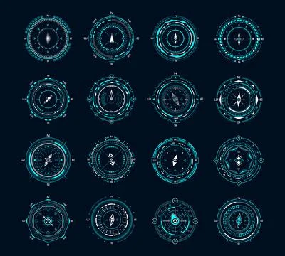 HUD compass, futuristic vector set of round aiming イラスト素材