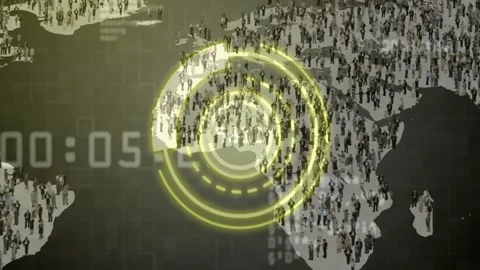 HUD counting down, pulsing and zooming out map, highlighting cutout clusters for Stock Footage 333719851