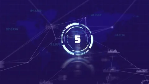 HUD counting down from ten, rotating rings pulsing, network nodes rerouting, Stockbeeldmateriaal 330508757