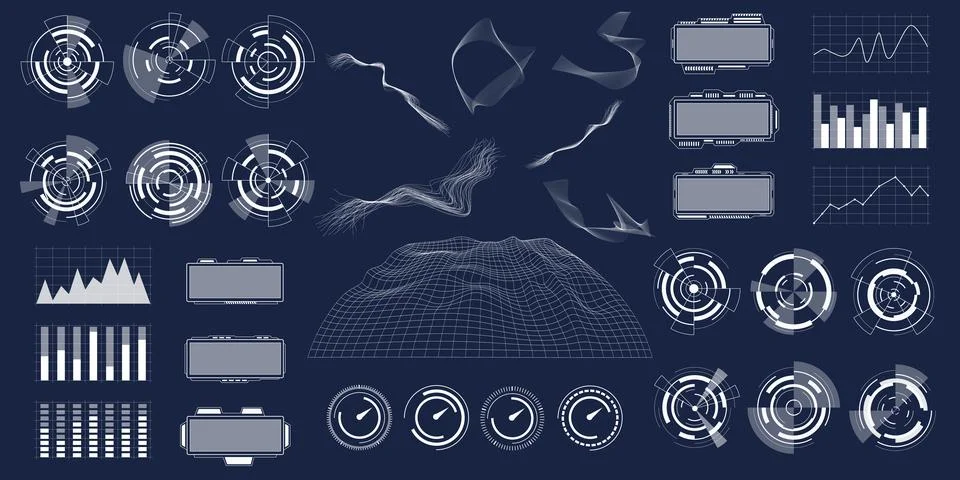 HUD. Cyberpunk interface elements set. Techno, futuristic and scifi digital game 库存插图