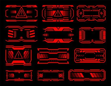Hud danger alerts. Attention vector red interface signs, warning and caution UI Stock Illustration