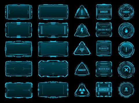 HUD danger and warning interface frames of alert Stock Illustration
