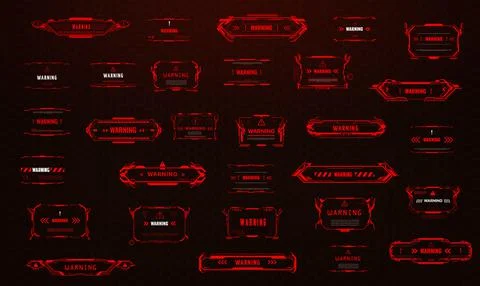 HUD danger, warning red interface frames, game ui Stock Illustration