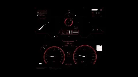 Hud dashboard showing red instruments with speed data numbers Stock Footage 284460034