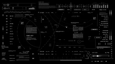 HUD data, programming text. User Interface data display. 2GFX Technology Sci Fi Stock Footage 253500038