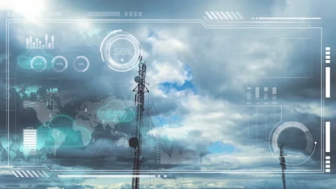 HUD data screen, world map and cloud ico... | Stock Video | Pond5