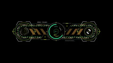 HUD Data Transfer Screen Sci-Fi UI Hexagon Processing Interface Video stock 338385420