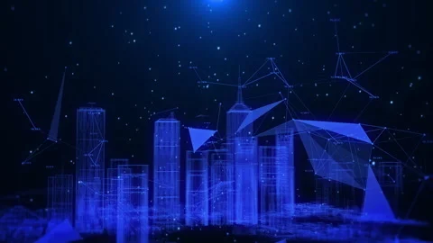 HUD Digital Skyscraper Wireframe Futuristic Technology Stock Footage 336491749