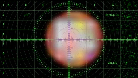HUD Digital Tracking of Flying through Space Big Burning Comet Front View Video stock 127650683