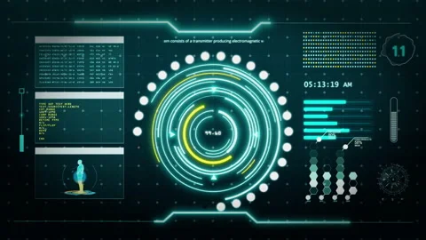 HUD digital transformation user interface computer screen display with pixels Stock Footage 137680939