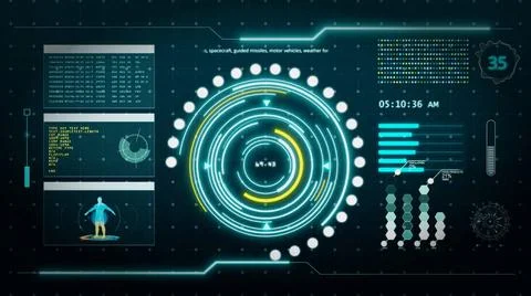 HUD digital transformation user interface computer screen display with pix... Stock Photos