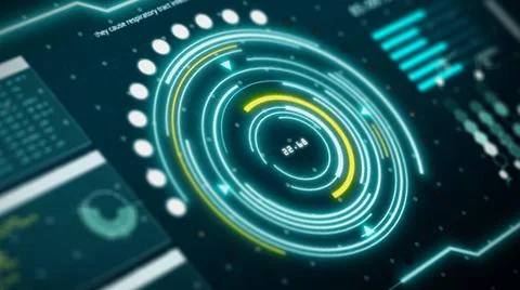 HUD digital transformation user interface computer screen display with pix... Stock Photos