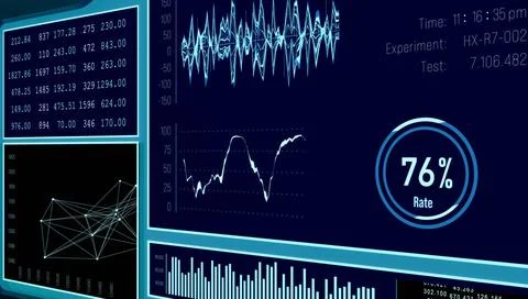 HUD display, interface, control desk, labor. Futuristic HUD display. Oscil... Stock-Fotos