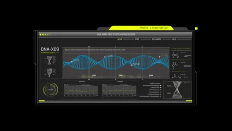 HUD DNA Analysis Sci-Fi UI Genetic Research Interface Video stock 338389885