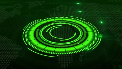 Hud element animation over dotted world map. Hud element green futuristic c.. Stock Footage 337022535