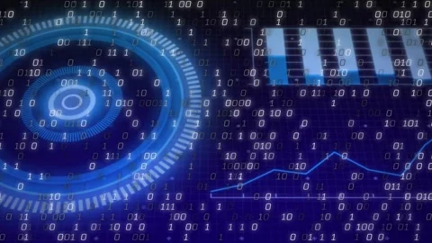 HUD element rotating upon appearing, bar chart animating, line graph rising for Stock Footage 319573543