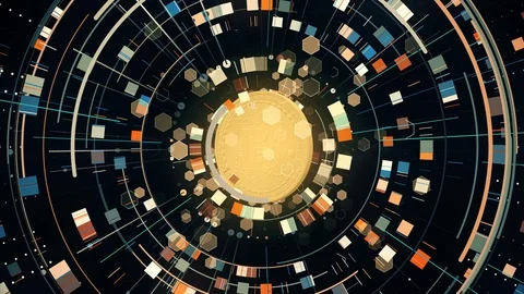 Hud elements with bitcoin inside, abstract tech background from hexagons, square Stock Footage 124462712