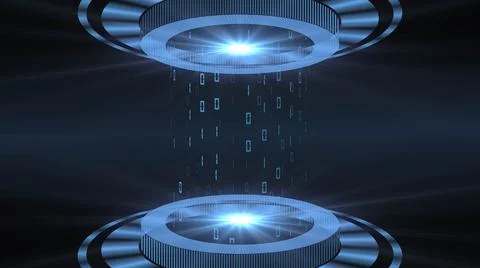 HUD elements in blue - light beam in cylinder shape with floating digits Stockillustratie