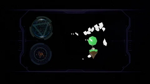 Hud elements in combination with low-poly cartoon island floating over black Stock Footage 125646797