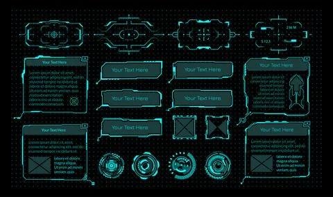 HUD elements. Cyberpunk virtual game interface. Neon frames with copy space Illustrazione stock