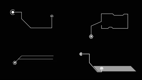 HUD elements digital technology animation with white on black background. 動画素材 200367349