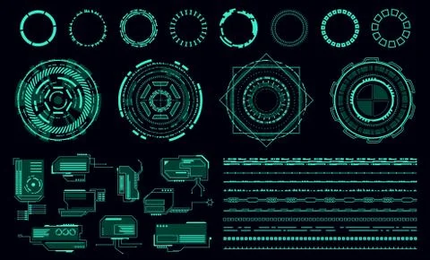 Hud elements. Futuristic green user interface, virtual graphic control panel 스톡 일러스트