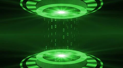 HUD elements in green - light beam in cylinder shape with floating digits Stock Illustration