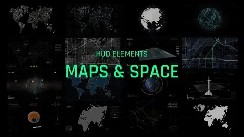 HUD Elements Maps And Space - Futuristic Map and Space Navigation Interfaces After Effects素材