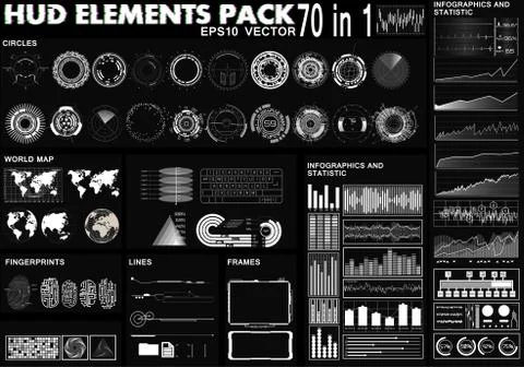 HUD Elements Pack. 70 Elements. Sci Fi Futuristic User Interface. Big set Stockillustratie
