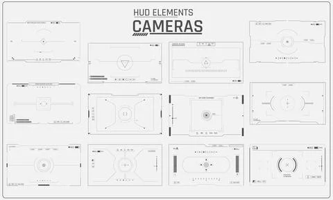 HUD Elements Sci-Fi Cameras collection. Futuristic cameras for GUI, UI, App Stock Illustration