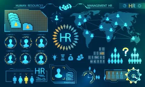 HUD Elements, Search Human Resources. Profile, Resume, Candidate, Analytics of Illustrazione stock