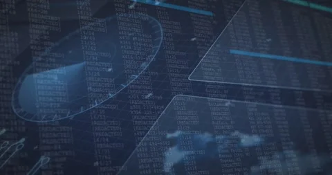 HUD elements starting during startup, radar sweep rotating, cyan bars sliding, Stock Footage 328656909