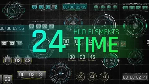 HUD Elements Time - Futuristic Clock, Timer and Countdown Interfaces After Effects stock